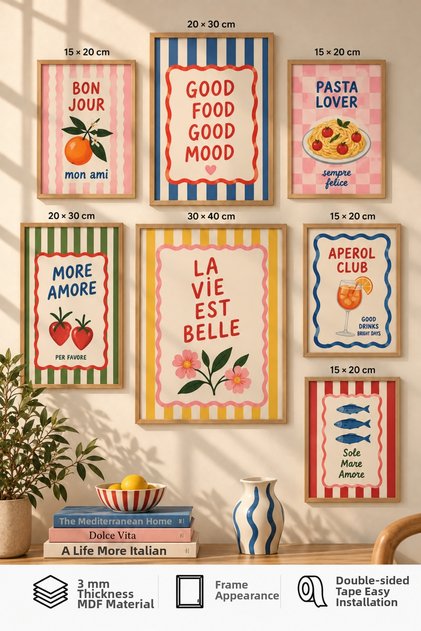 7-Piece Frame-Looking Modern Painting Set | Retro & Pop Art | Living Room, Office, Kitchen and Study Room Wall Decor