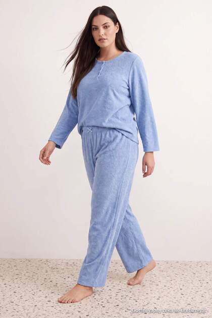 Blue Pipe Leg Jacquard Large Size Pajama Set Tbbaw27Ai00064