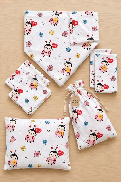 Baby Muslin Cloth Blanket Set 7 Pieces Ladybug Gray Red