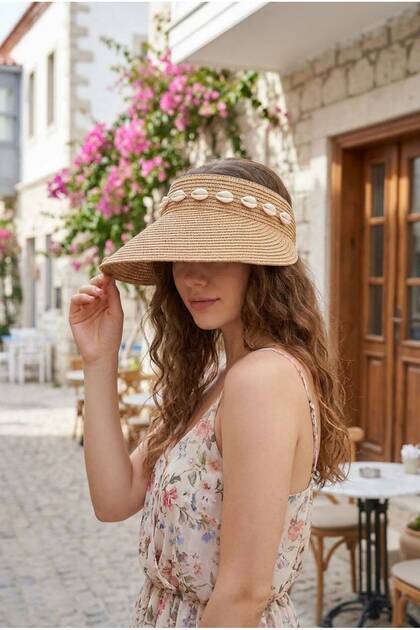 Special Design Seashell Women's Straw Adjustable Crown Model Sun Hat Suitable for Hijab Uv Protection Summer Beach Hat