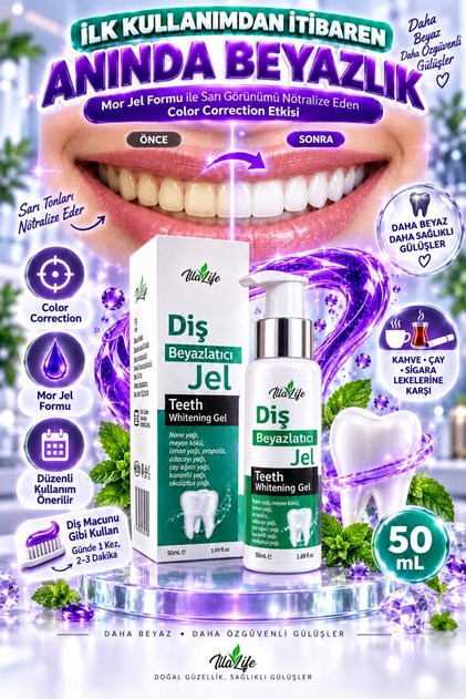 Hızlı Etkili Mor Diş Beyazlatıcı Jel Diş Beyazlatma Jeli Color Correction Sarı Ton Giderici Peroksitsiz Doğal Propolis Özlü Günlük Kullanım Kahve Çay Sigara Lekesi Karşıtı Teeth Whitening Gel 50ml