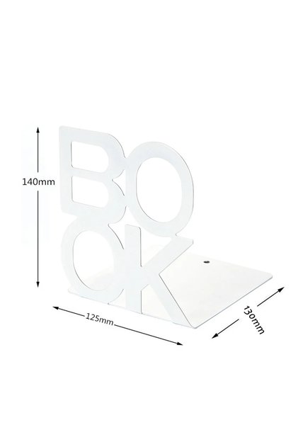 White 1pc Iron Bookends Book Stand Support for Home Office and Library Non Slip Rack Shelf Holder S