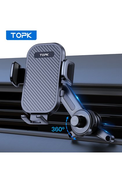 حامل هاتف للسيارة TOPK D42T بفتحة تهوية، ذراع ممتدة، دعم ثلاثي النقاط، خطاف معدني قابل للتمديد