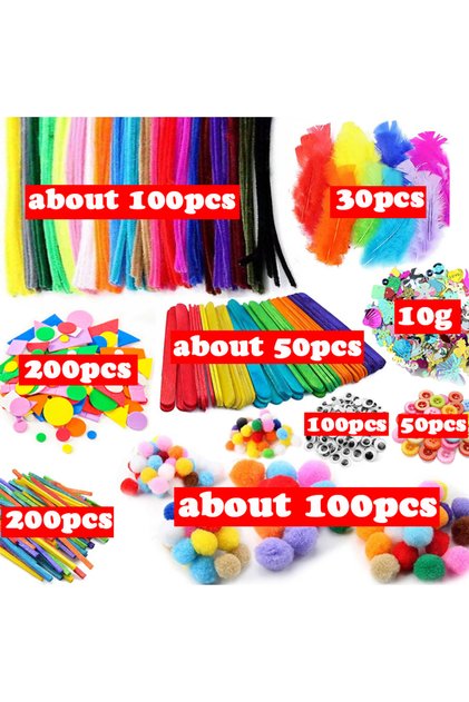 9 in 1 as picture 1000pcs Kids Crafts Art Supplies Kit Pipe Cleaners Pompoms Foam Stickers Feather F