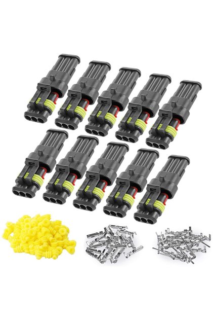 10pcs 10pcs 3 Pin Waterproof Connector Car Waterproof Electrical Connector Plug 16 AWG Male And Fema
