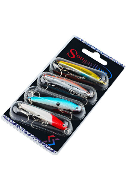 Red Sougayilang Fishing Bait Set 4PCS Wobbler Anti-corrosion Hook Bass Fishing Lure for Sea Carp Fis