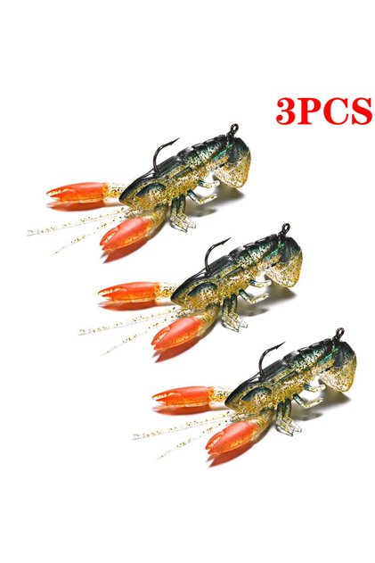 WHITE 3pcs Soft Fishing Lure Crawfish Artificial Bait Shrimp Lobster Claw Fake Lure For Bass Trout C