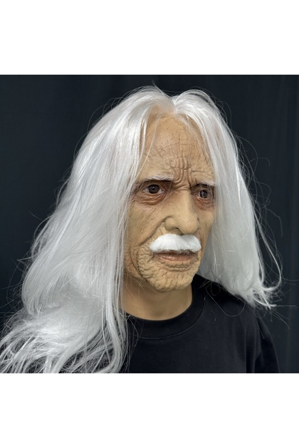 Old Man Latex Mask Realistic Old Man Latex Mask with Long White Hair & Mustache – Full Head Cosplay