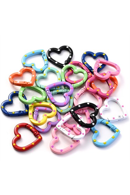 5pcs random mix 5pcs Multicolor Metal Heart Ring Spring Clasp Carabiner Keychain Clips Hook Dog Chai
