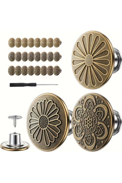 17mm 24pcs 24 Button Pins, The Latest Flat Design Loose Jeans Buttons, No Sewing or Tools, Reusable