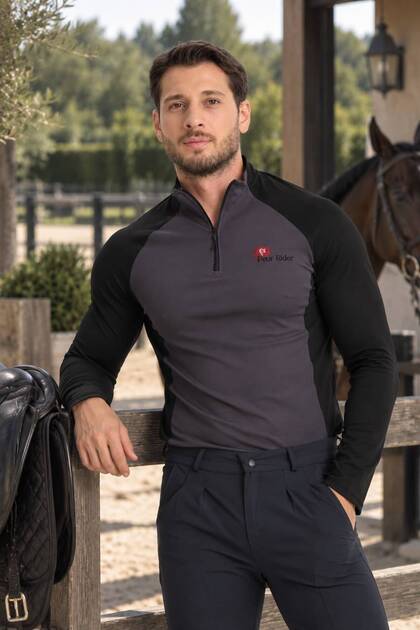 Black Sleeve Anthracite Garnished Zippered Long Sleeve Men's Riding T-Shirt