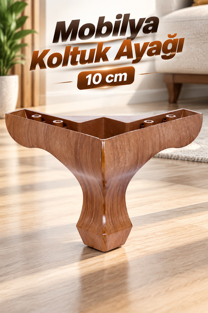 Mobilya Kanepe Sehpa Puf Koltuk Ayağı 10 Cm Kahve Baza Ayak