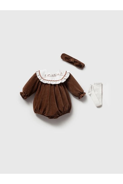 Amélie Embroidered Velvet Romper Set