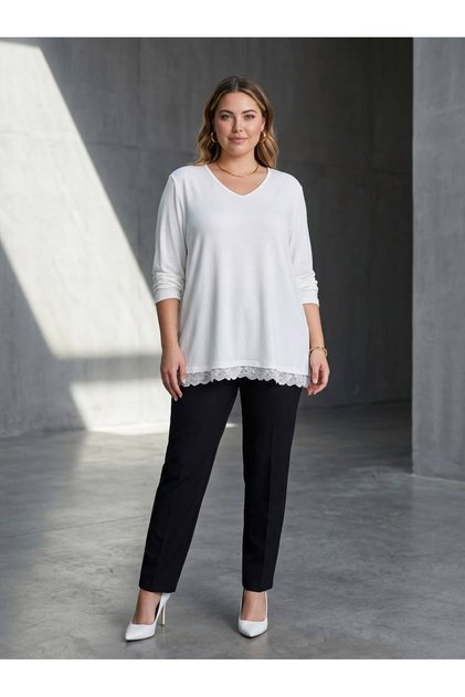 Women's Plus Size Blouse with Guipure Lace Detail on Skirts 1386-23