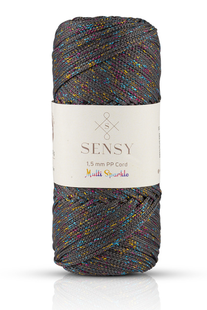 Multi Sparkle Glittered Polyester Macrame Yarn 100 Gr Polyester Macrame Yarn Dark Gray 1.5 Mm - 150 M