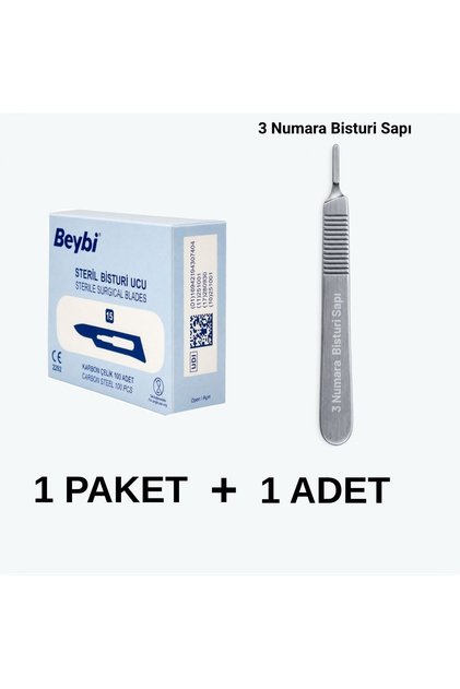 BİSTÜRİ KESİM OPERASYON UCU NO: 15+SAPI NO:3 (steril) (100 ADET) PASLANMAZ ÇELİK