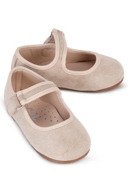 Civil Girls' Suede Single Velcro Ballerinas | School Nursery and Daily Use - Beige