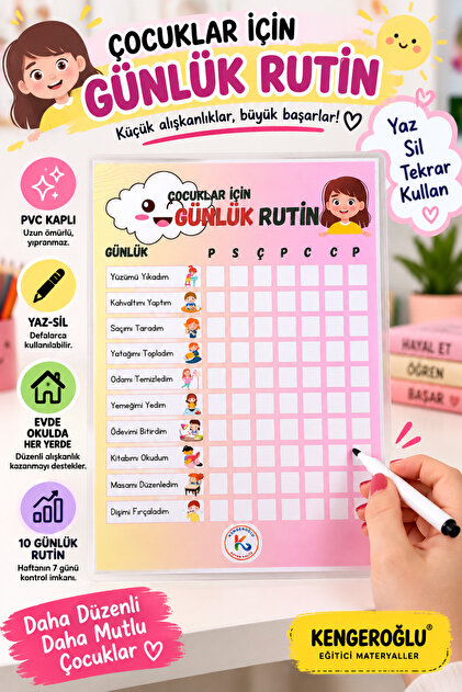 Children's Daily Pink Routine Checklist Checklist Pvc Coated Summer Erasable Pen