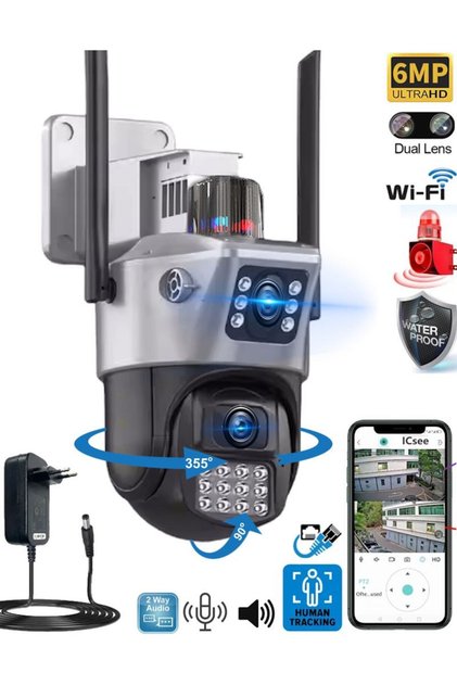 ICSee 223 6MP Dual Lens 355° Görüş Hareketli Gece Görüş Sesli Görüşme Akıllı Kamera Çakarlı Alarm