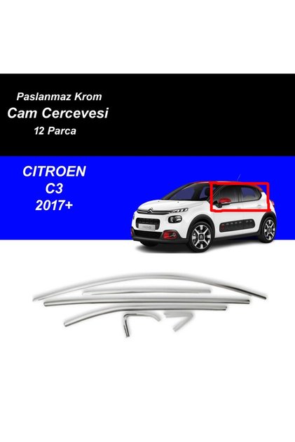Cıtreon C3 Cam Çıtası Komple Set Çerçevesi Kromu Nikelajı 2017 Sonrası