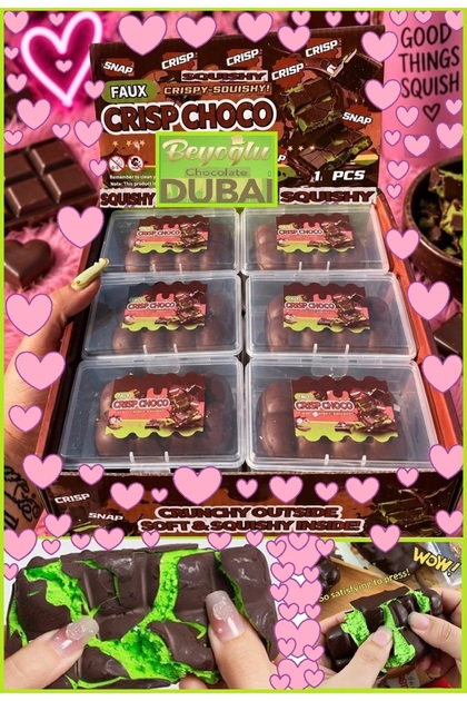 Crispy Dubai Çikolata Bitter Skuşi Yumuşak Chocolate Pasta Oyuncak Gerçek Dışı Çıtır Çıtır Sesli Dışını Kır ve Karıştır Squishi Dolgulu Stres Giderici Sukuşi 1 Oyuncak