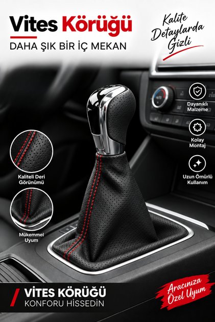 Gear Shift Boot Red Stitched Leather - Black Gear Shift Cover Compatible with All Vehicles Gear Shift Bellows