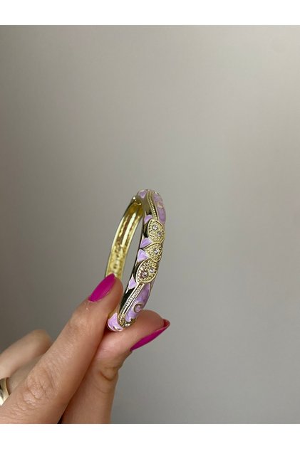 Kız çocuğu lila renk zirkon taş detaylı mineli kelepçe model bilezik (iç çapı 4.7 cm)