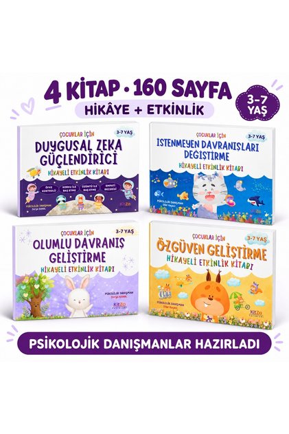 4 KİTAP İÇEREN HİKAYELİ ETKİNLİKLER SETİ (3-7 YAŞ ARASI ÇOCUKLAR İÇİN)