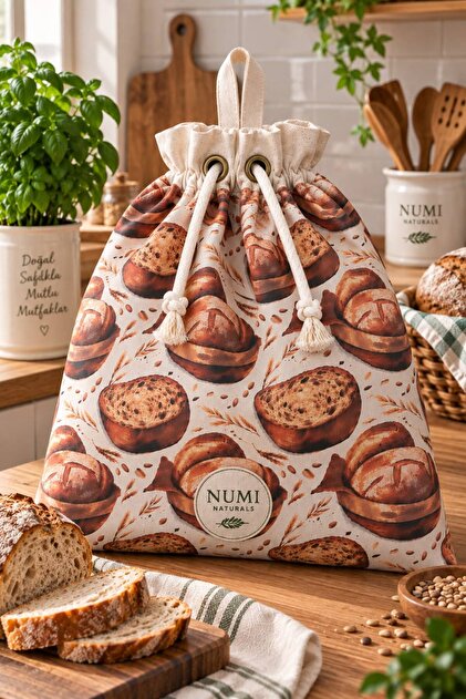 100% Cotton Fabric Drawstring Bread Storage Bag - 35*40 cm