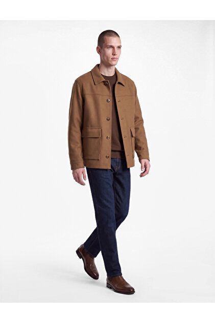 Regular Fit Long Sleeve Flap Pocket Shirt Collar Buttoned Cashmere Jacket
