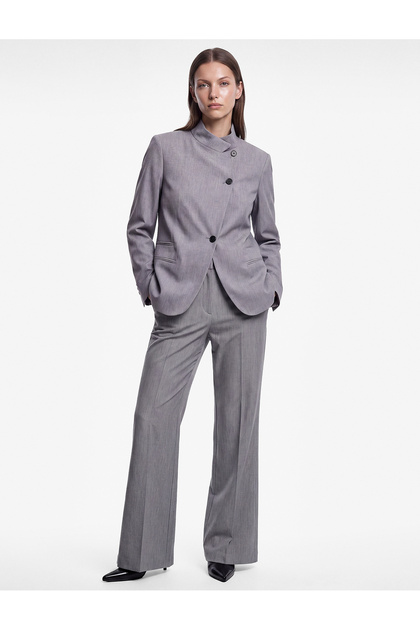 Regular Fit Long Sleeve Buttoned Stand Collar Double Breasted Blazer Jacket with Pockets