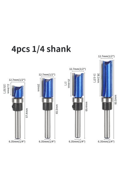 4PCS 6.35mm Shank 4pcs 6mm 1/4in Shank Flush Trim Router Bit Pattern Bit Bottom Bearing Wood Milling