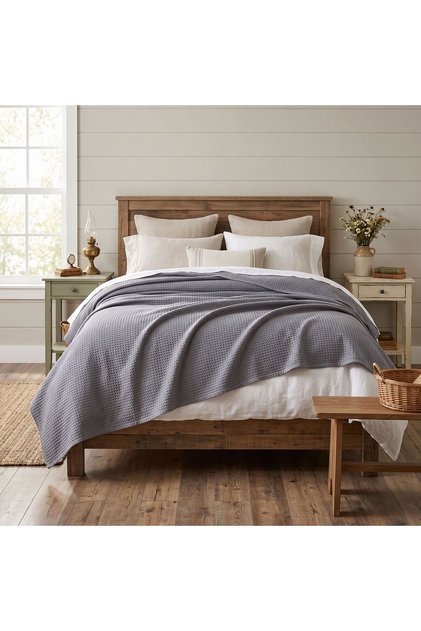 Waffle Pike and Bedspread, Anthracite Double Waffle Pike, Cotton Lightweight and Breathable for All Seasons, Decorative Bedspread - 200X230Cm