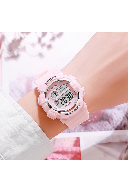 B-Pink Fashion Kids Watches Luminous Waterproof Sports Digital Watch Alarm Clock Watches Boys Girls