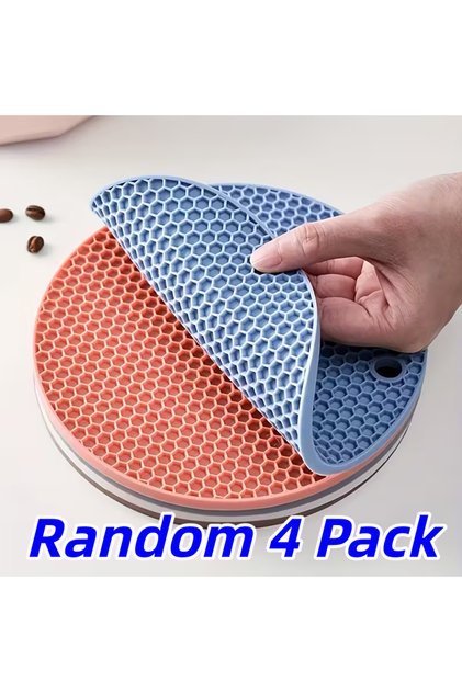 M Random 4 Pack 4 Round Kitchen Trivets, Reusable Heatproof Mat for Table Protection Under Hot Cookw