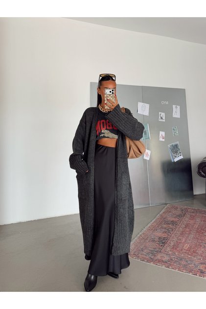 Oversize Long Cardigan - Smoked