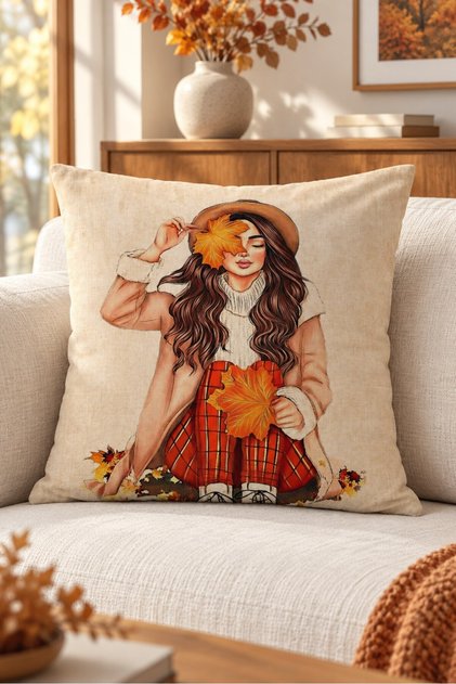 Autumn Themed 43X43 Velvet Cushion Cover