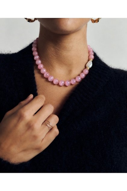 Pembe Kristal Taşlı Kolye