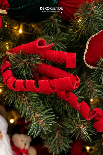 Christmas Ornament Velvet Spiral / Ruffle Branch Red 50 cm