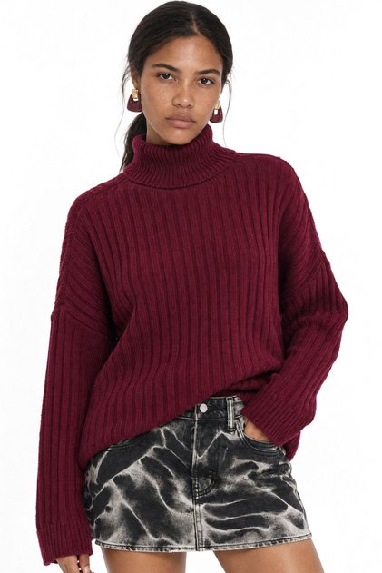 Mixray Oversize Ribbed Turtleneck Sweater