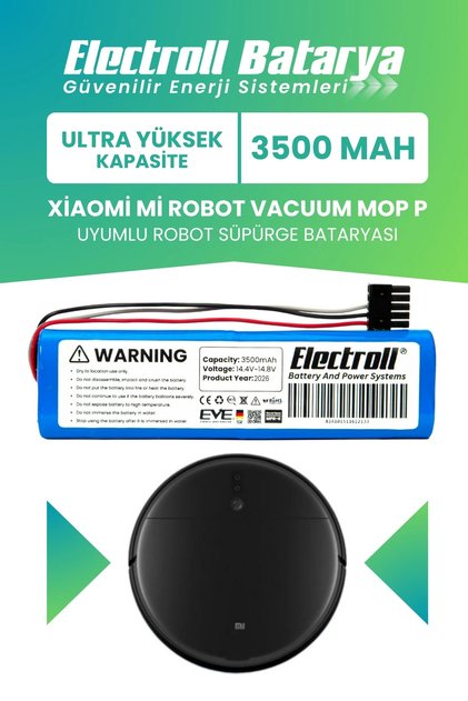 Xiaomi Mi Robot Vacuum Mop P Uyumlu Batarya (ULTRA YÜKSEK KAPASİTE) 3500mah Robot Model: Stytj02ym