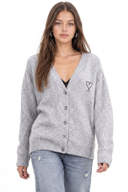 Mixray Heart Detailed Oversize Knitwear Cardigan