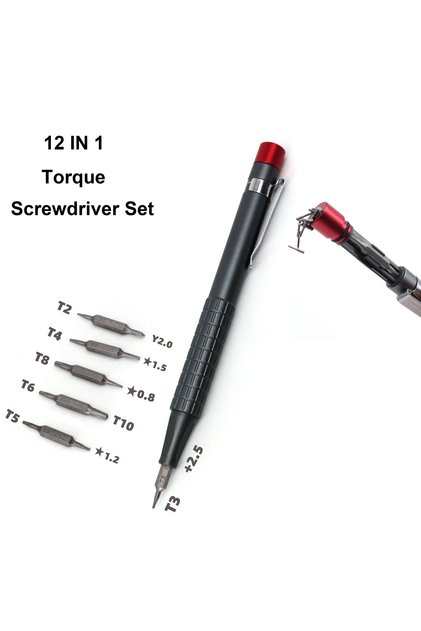 12 in 1 LEADLOONG 12 IN 1 Pen-type Torque Screwdriver Set High Precision Preset Torque Screwdriver E
