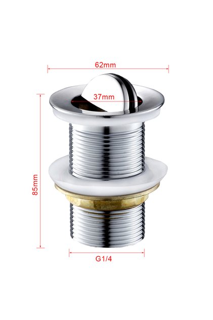 silver Flip Top Unslotted Basin Sink Waste Push Button Swivel Solid Brass with Chrome an Internal Ov