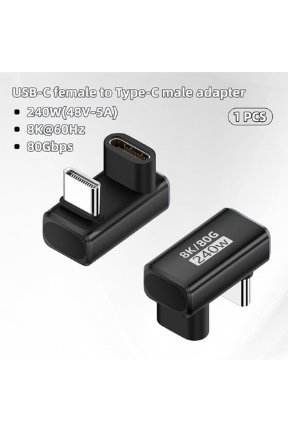 240W-GM-UX-HS U Shape PD240W USB C Adapter 8K@60Hz 80Gbps 180 Degree USB C Female to Male Adapter Co