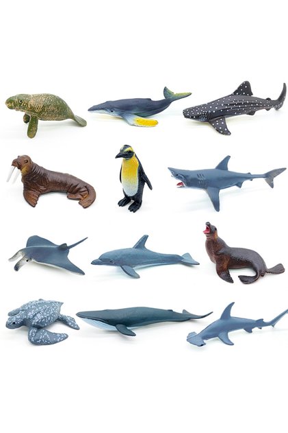 12pcs a set(in bag) 12pcs/set Plastic Simulated Sea Life Toy Model Realistic Marine Animals Whale Sh