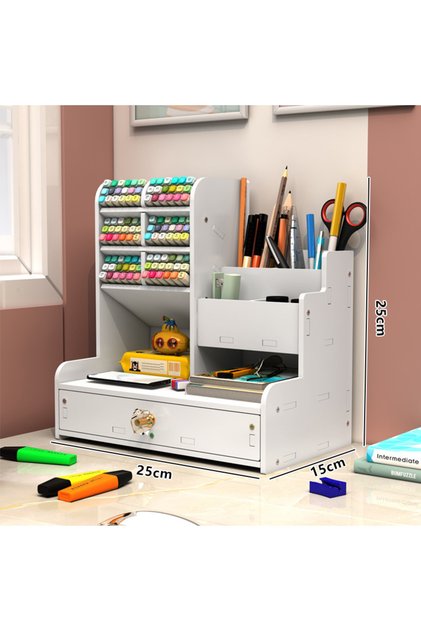 White Mark Pen Pencil Holder Wooden Desk Organizers Shelves Accessories Desktop Stationery Organizer