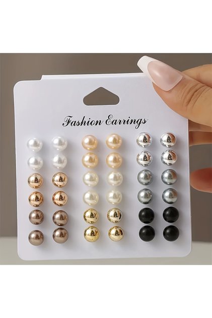 style 1 18 Pairs Elegant Multi-color Imitation Pearl Stud Earrings Korean Charm Ball Bead Earrings W