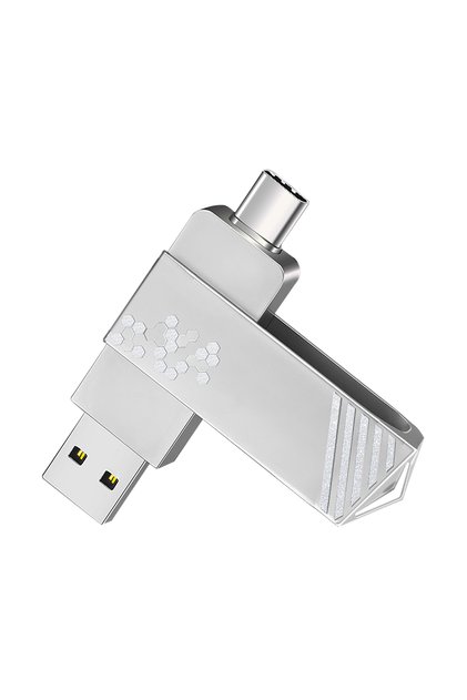 128 GB Silver 2 in 1 Flash Drive High Speed Pen Drive OTG Type C USB A Interfaces for MacBook Androi