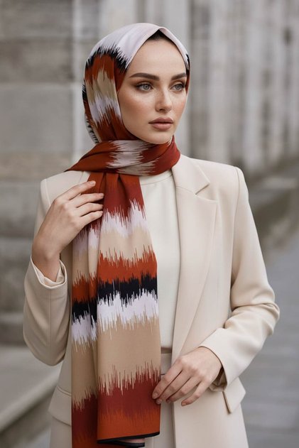 Crepe Frequency Patterned Tan Colored 75X195 Non-Fade Shawl